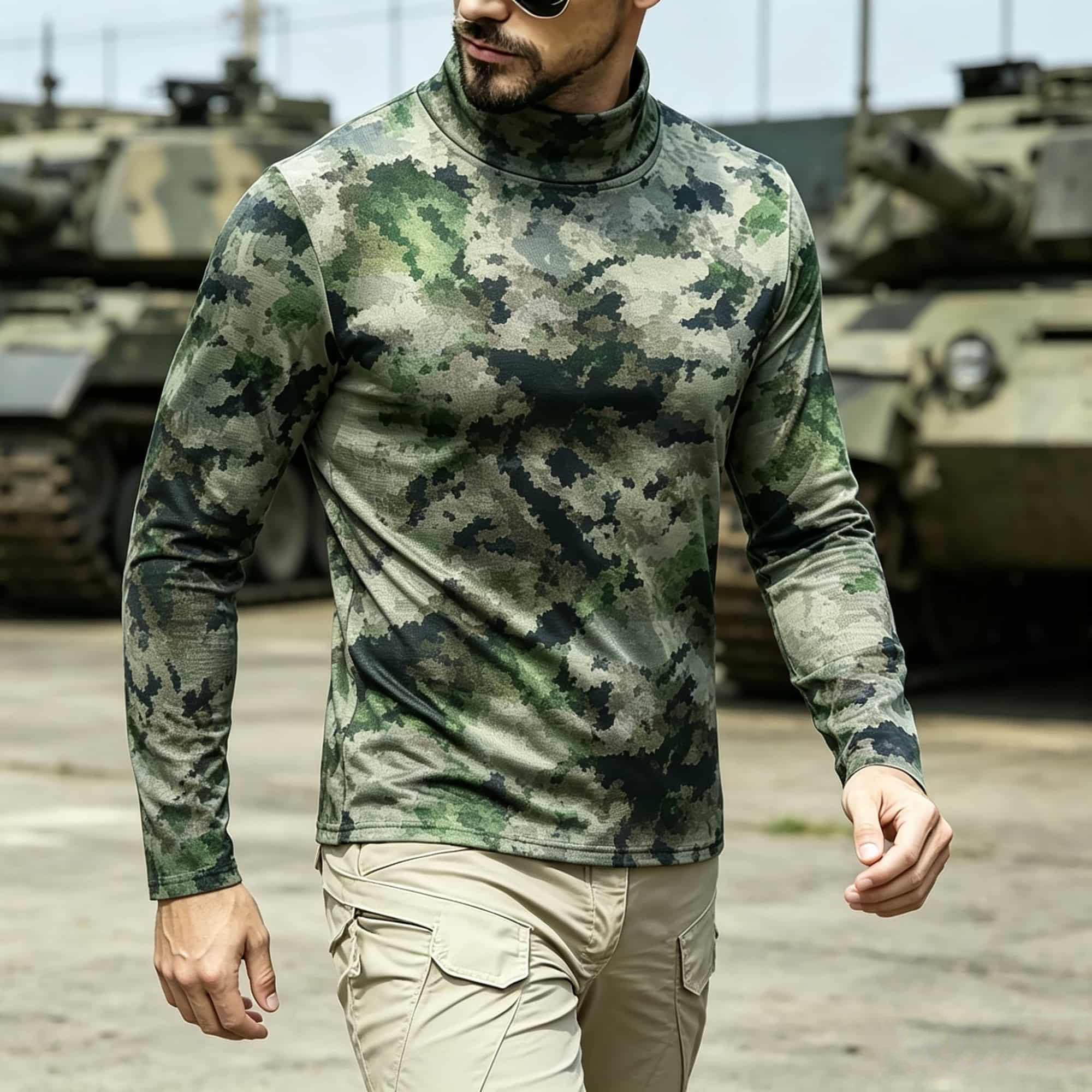 Hiking - Men Tactical Camouflage Print Mock Neck